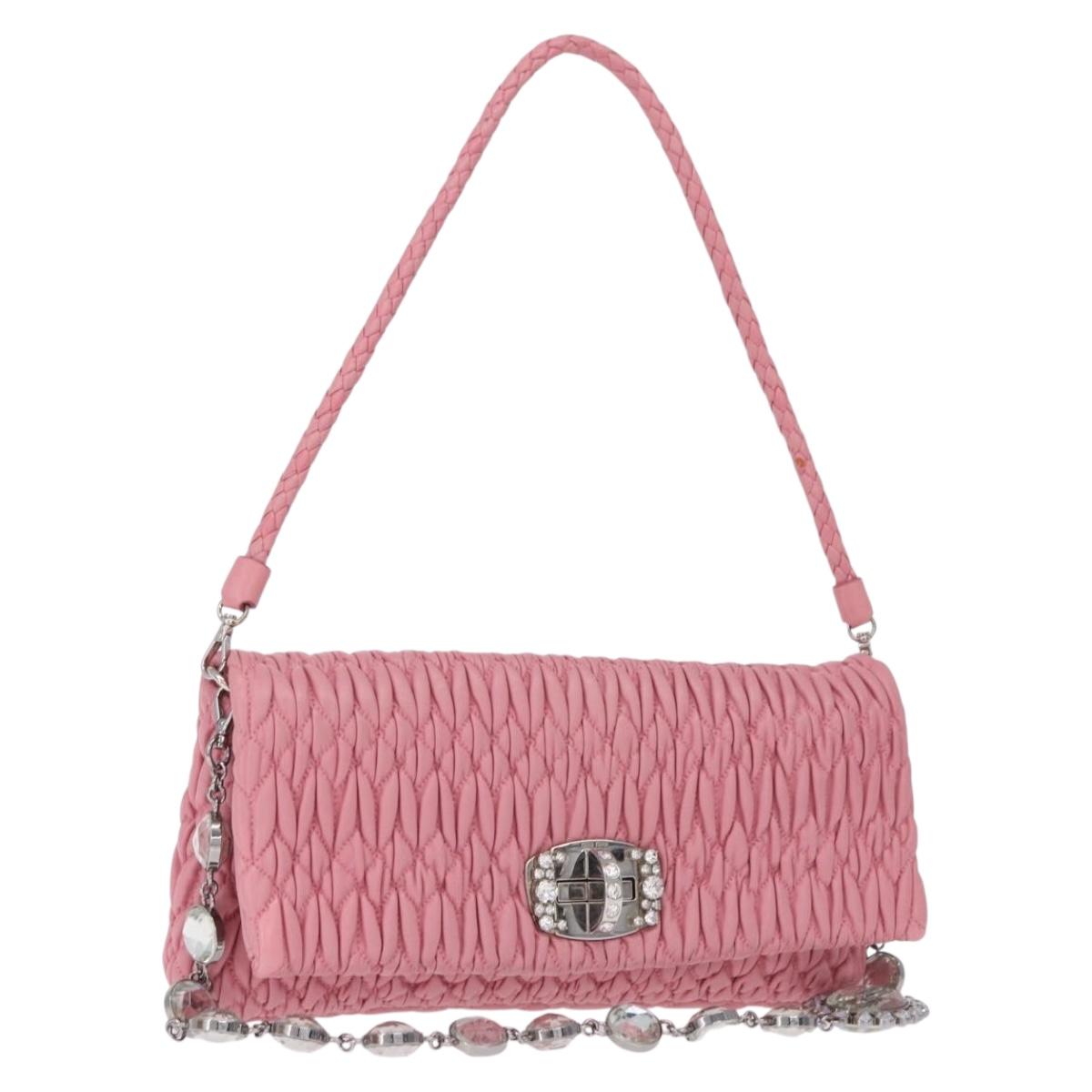 Miu Miu Matelasse Shoulder Bag Leather 2way Pink Silver Auth ka6075M