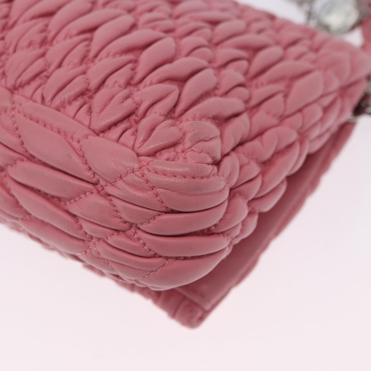 Miu Miu Matelasse Shoulder Bag Leather 2way Pink Silver Auth ka6075M