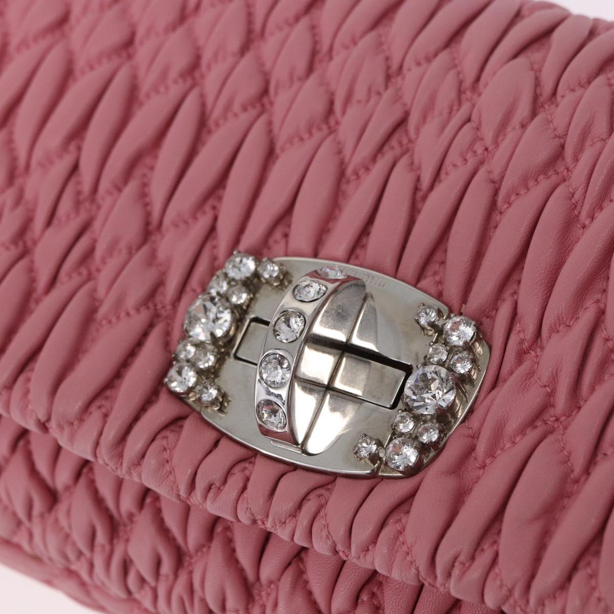 Miu Miu Matelasse Shoulder Bag Leather 2way Pink Silver Auth ka6075M