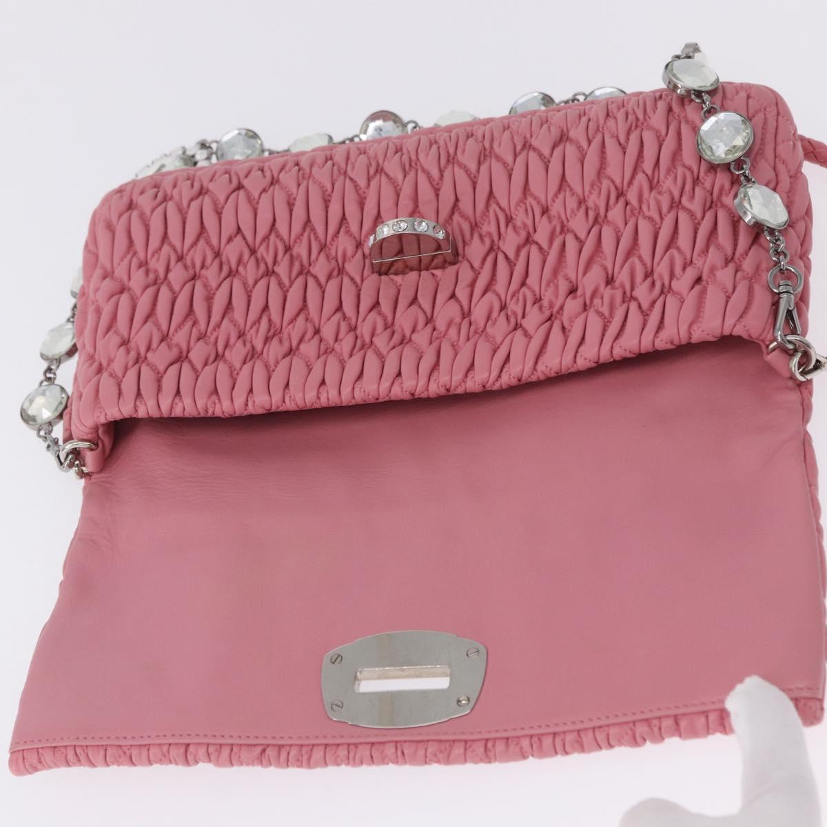 Miu Miu Matelasse Shoulder Bag Leather 2way Pink Silver Auth ka6075M