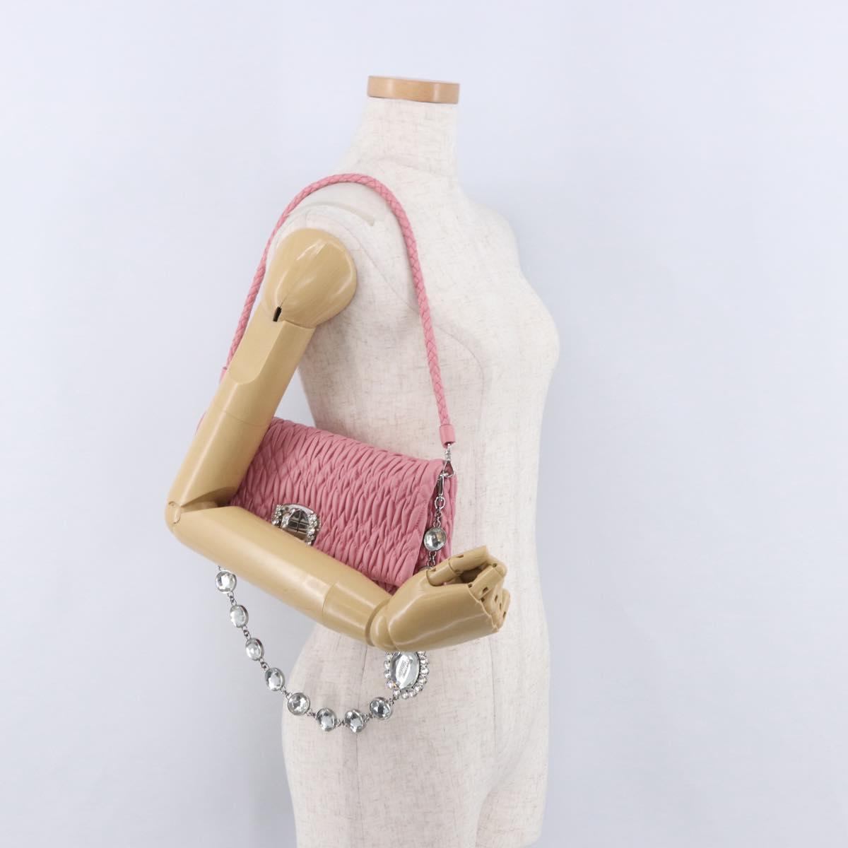 Miu Miu Matelasse Shoulder Bag Leather 2way Pink Silver Auth ka6075M