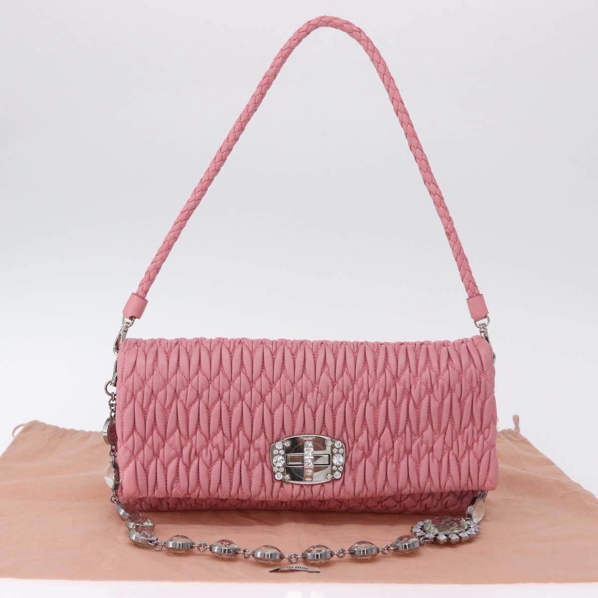 Miu Miu Matelasse Shoulder Bag Leather 2way Pink Silver Auth ka6075M