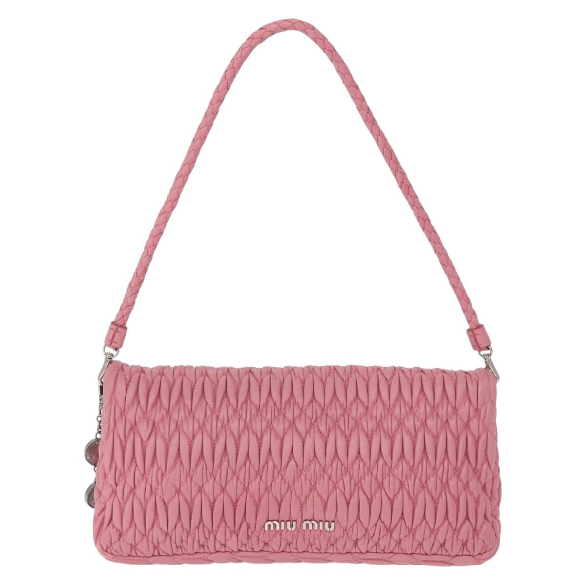 Miu Miu Matelasse Shoulder Bag Leather 2way Pink Silver Auth ka6075M