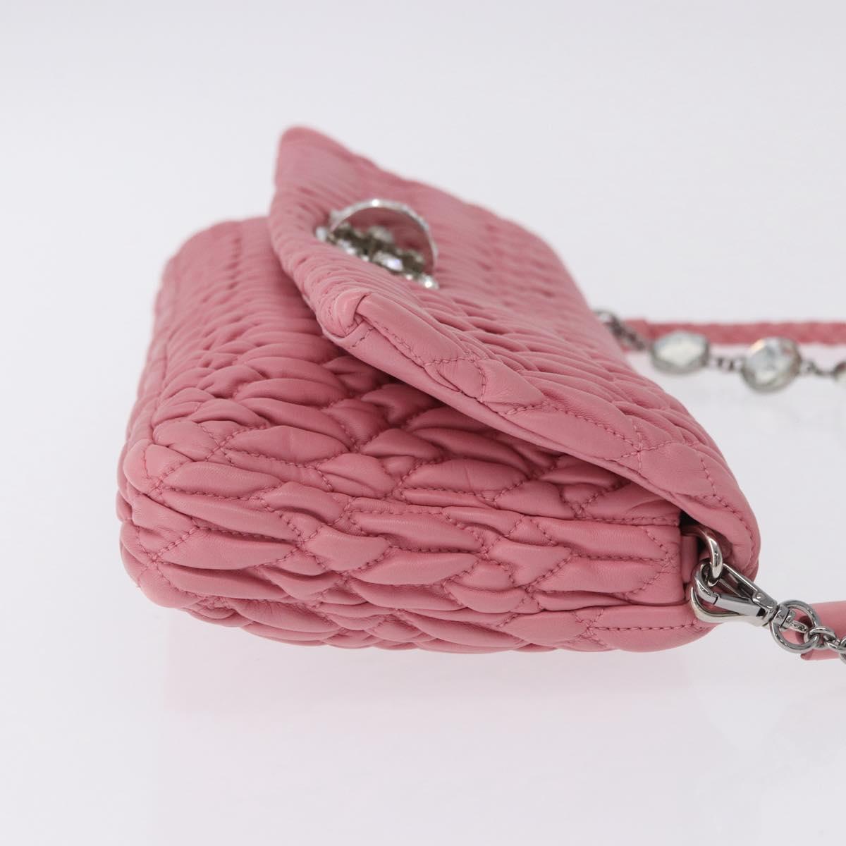Miu Miu Matelasse Shoulder Bag Leather 2way Pink Silver Auth ka6075M