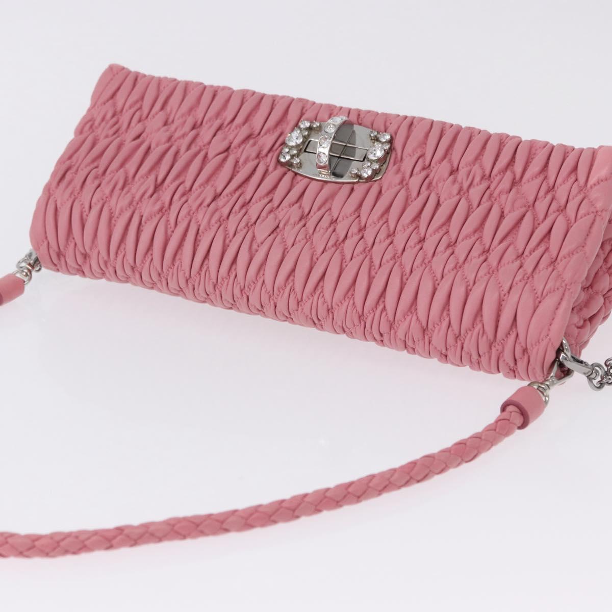 Miu Miu Matelasse Shoulder Bag Leather 2way Pink Silver Auth ka6075M
