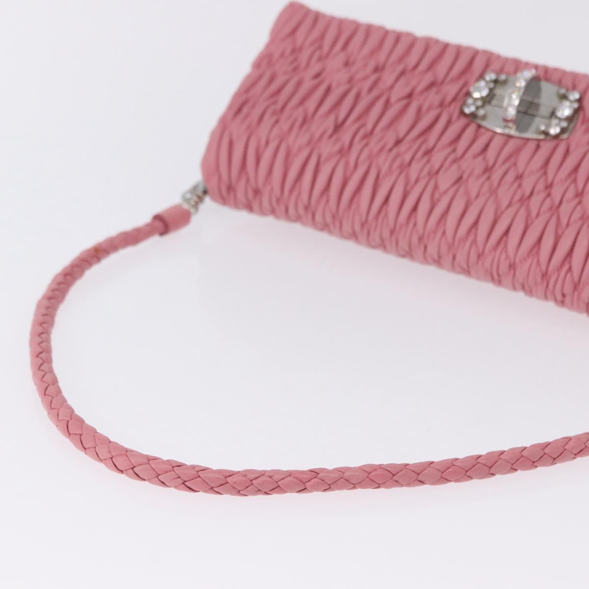 Miu Miu Matelasse Shoulder Bag Leather 2way Pink Silver Auth ka6075M