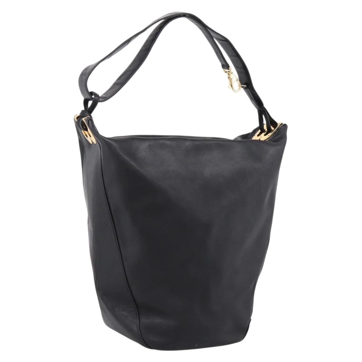 BALLY Shoulder Bag Leather Black Gold Tone Auth ka6077A