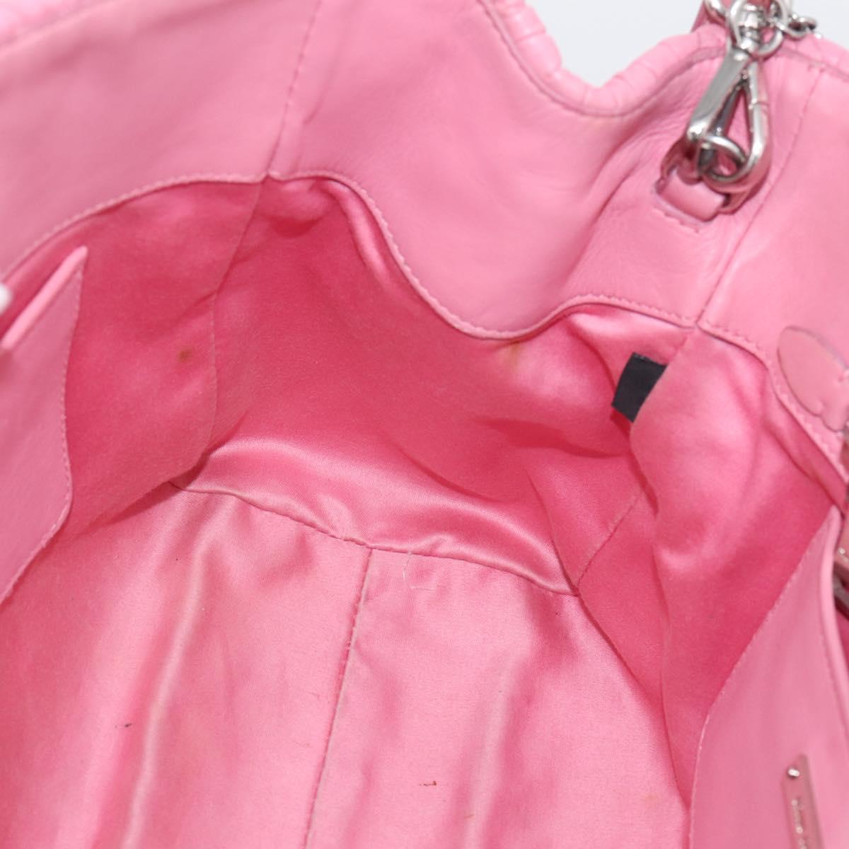 Miu Miu Matelasse Hand Bag Leather Pink Silver Auth ka6078A