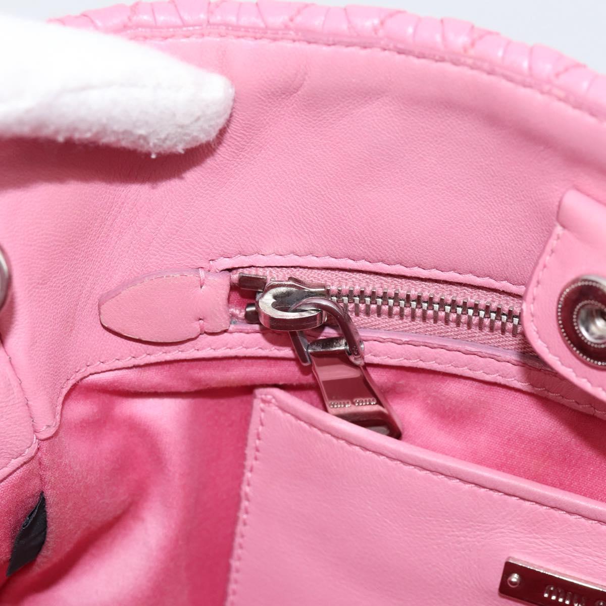 Miu Miu Matelasse Hand Bag Leather Pink Silver Auth ka6078A
