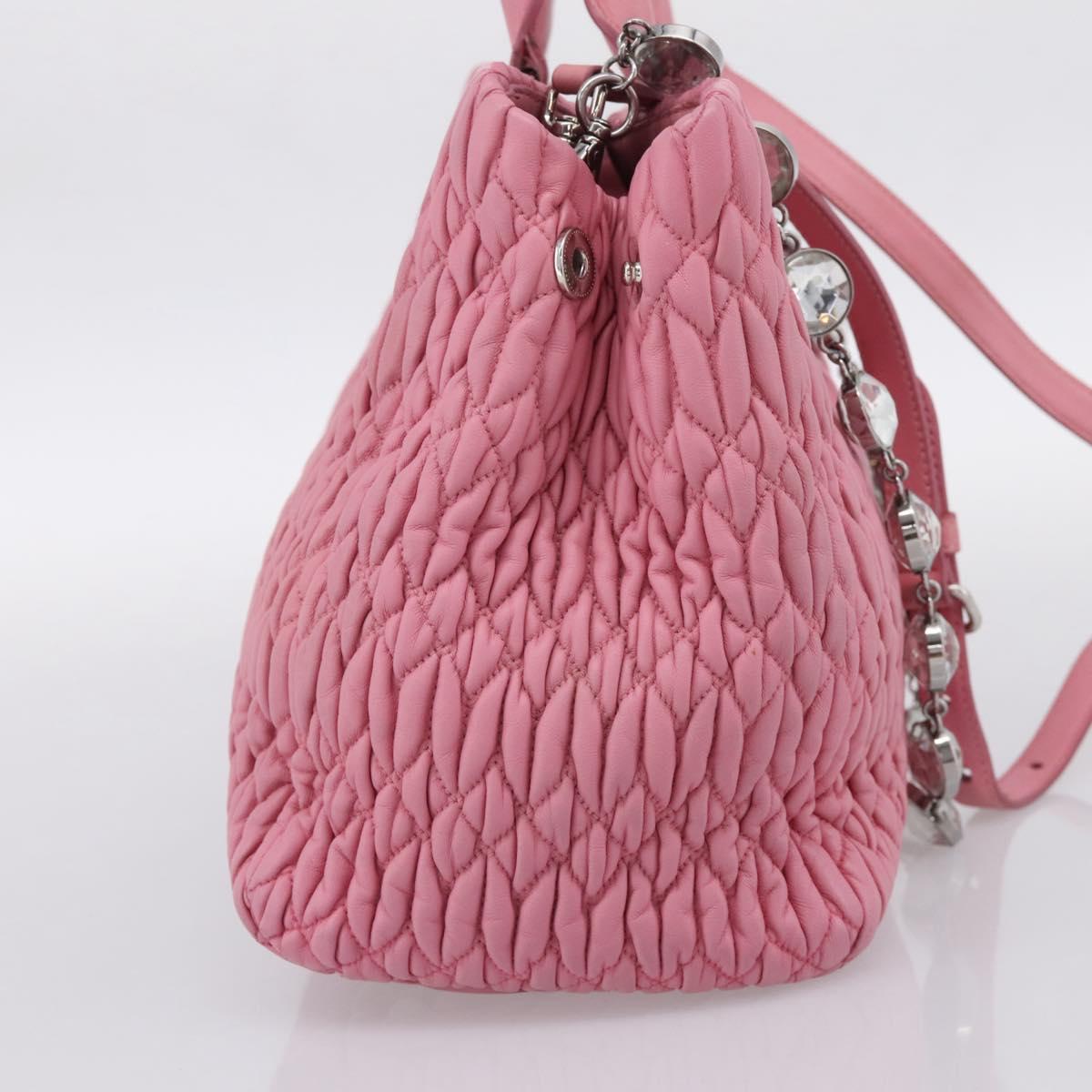 Miu Miu Matelasse Hand Bag Leather Pink Silver Auth ka6078A