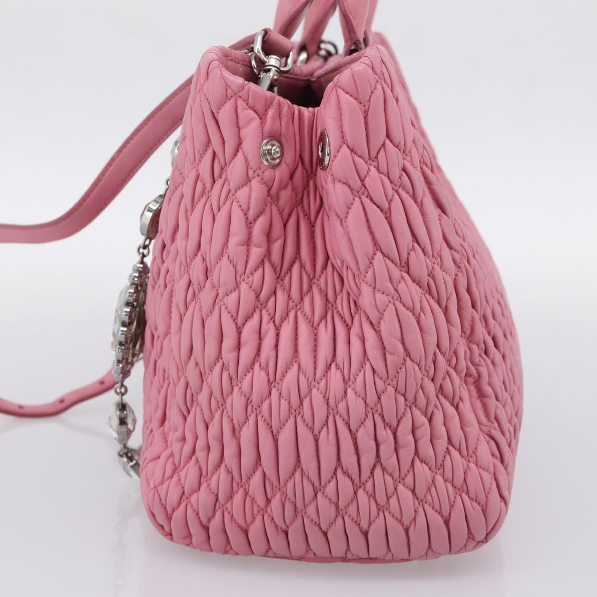 Miu Miu Matelasse Hand Bag Leather Pink Silver Auth ka6078A