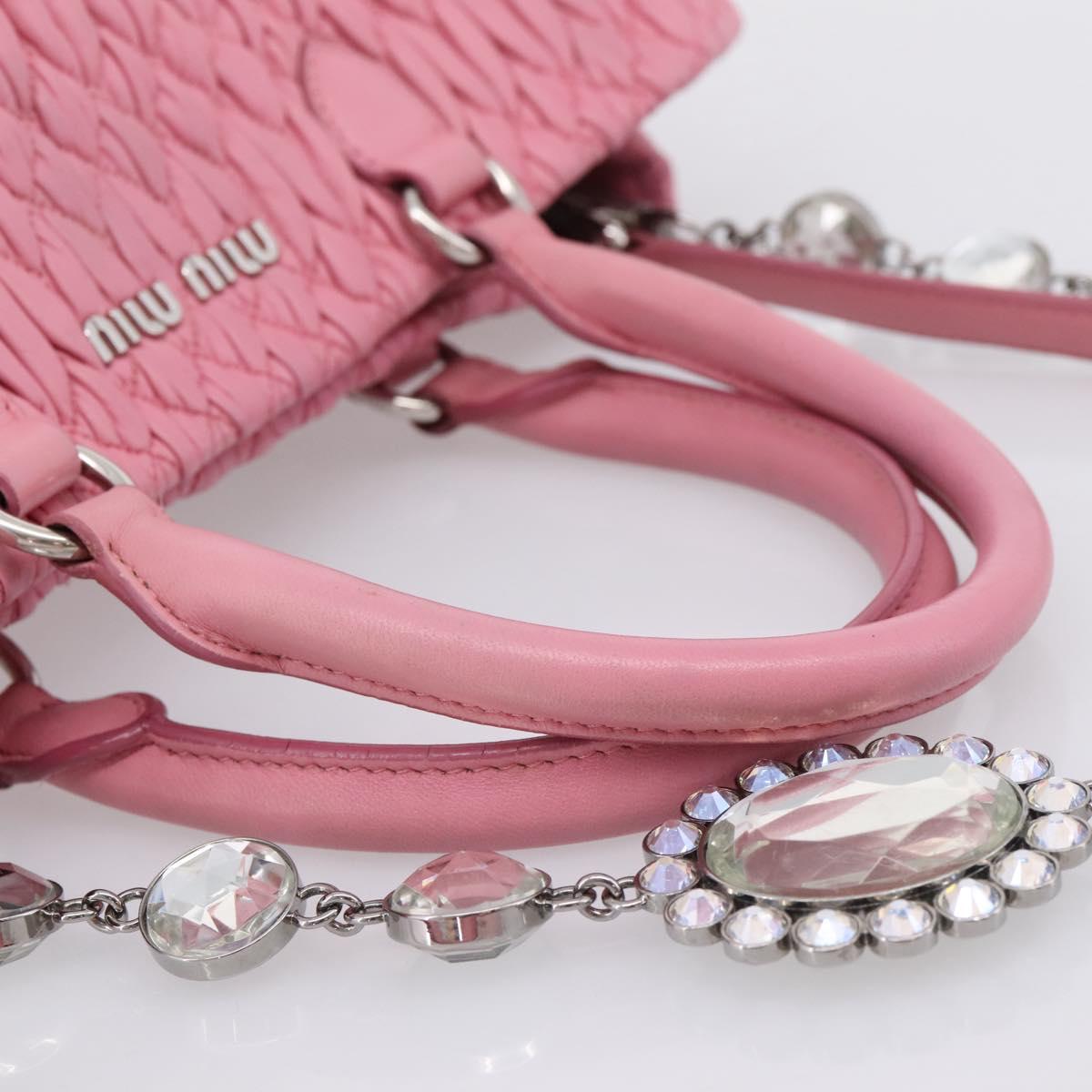 Miu Miu Matelasse Hand Bag Leather Pink Silver Auth ka6078A