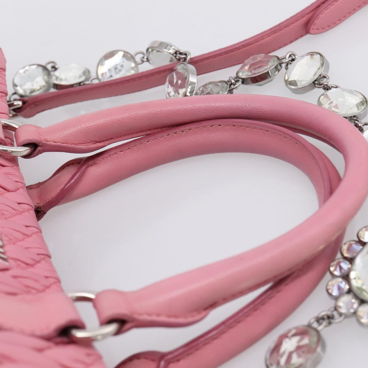 Miu Miu Matelasse Hand Bag Leather Pink Silver Auth ka6078A