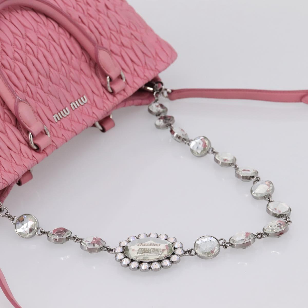 Miu Miu Matelasse Hand Bag Leather Pink Silver Auth ka6078A