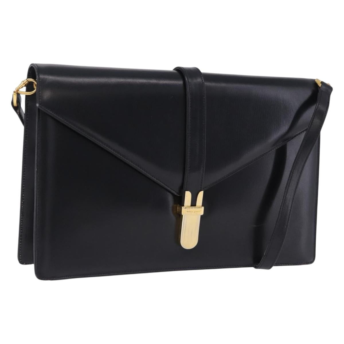 Salvatore Ferragamo Shoulder Bag Leather Black Gold Tone Auth ka6079