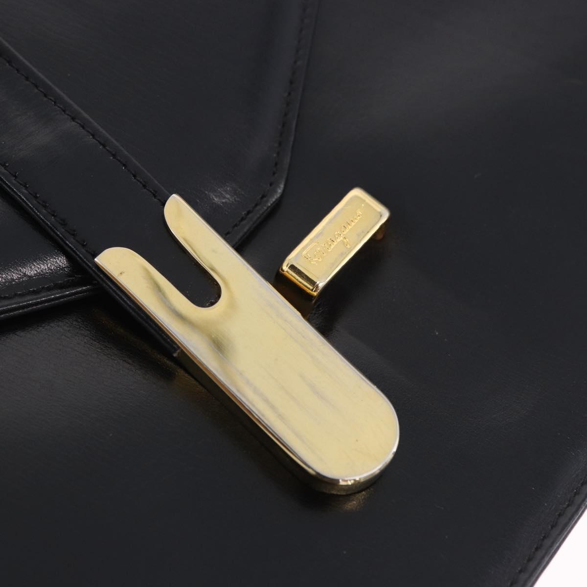 Salvatore Ferragamo Shoulder Bag Leather Black Gold Tone Auth ka6079