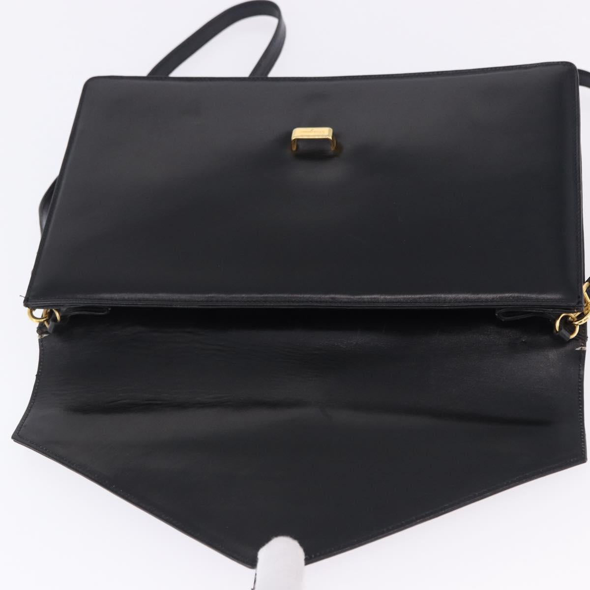 Salvatore Ferragamo Shoulder Bag Leather Black Gold Tone Auth ka6079