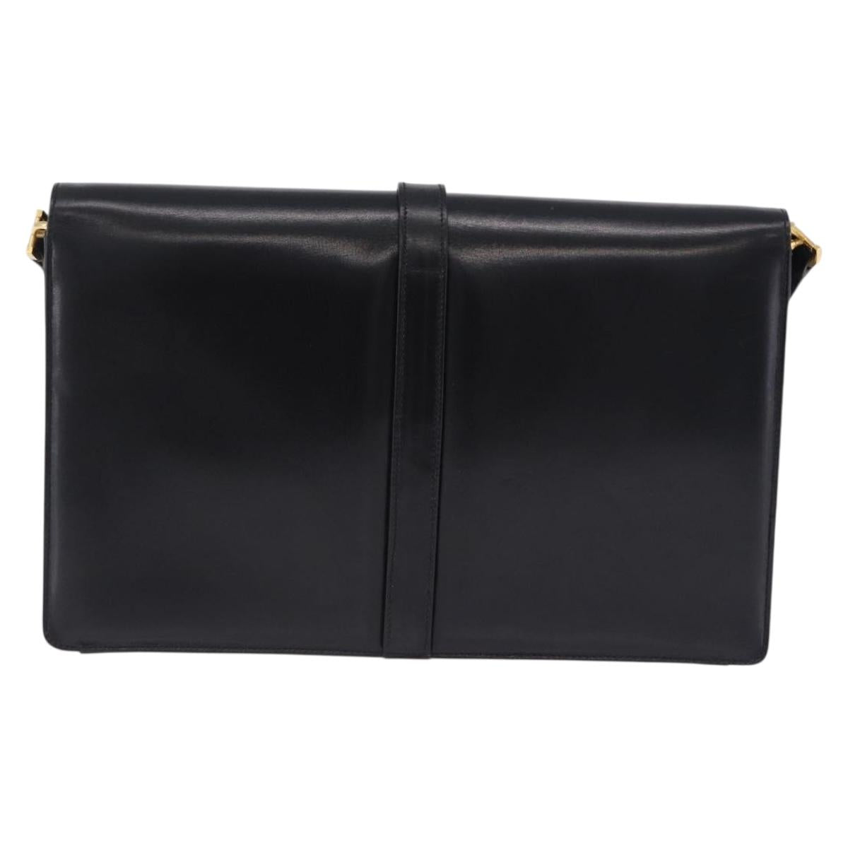 Salvatore Ferragamo Shoulder Bag Leather Black Gold Tone Auth ka6079