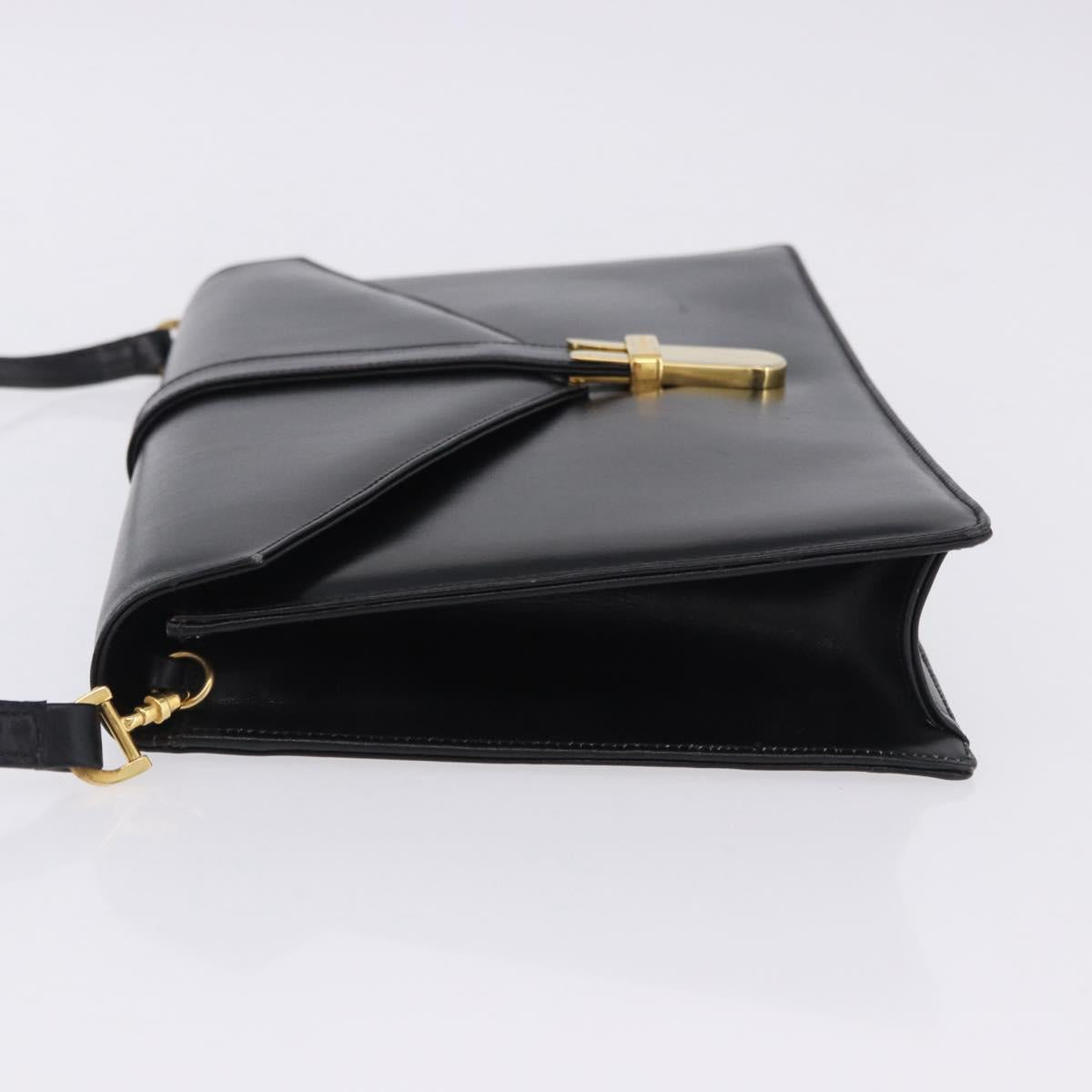 Salvatore Ferragamo Shoulder Bag Leather Black Gold Tone Auth ka6079