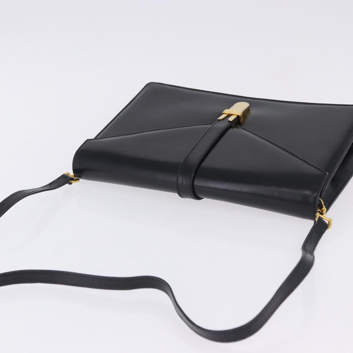 Salvatore Ferragamo Shoulder Bag Leather Black Gold Tone Auth ka6079