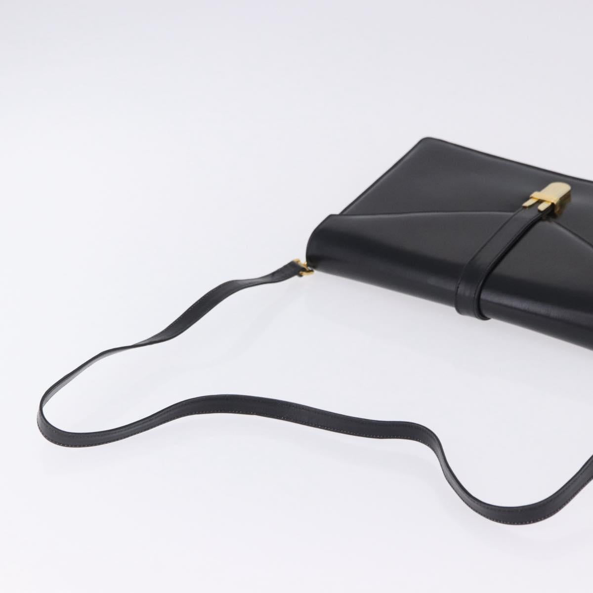 Salvatore Ferragamo Shoulder Bag Leather Black Gold Tone Auth ka6079