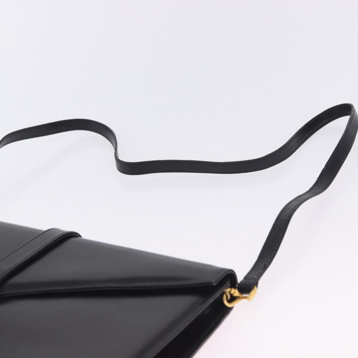 Salvatore Ferragamo Shoulder Bag Leather Black Gold Tone Auth ka6079