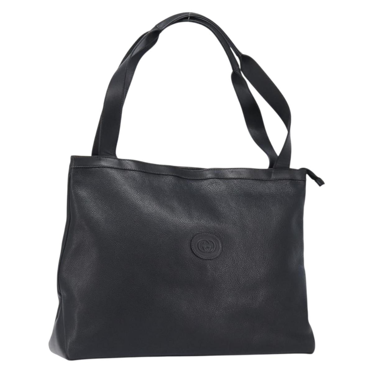 GUCCI Tote Bag Leather Black Gold Tone 001 113 1014 Auth ka6083