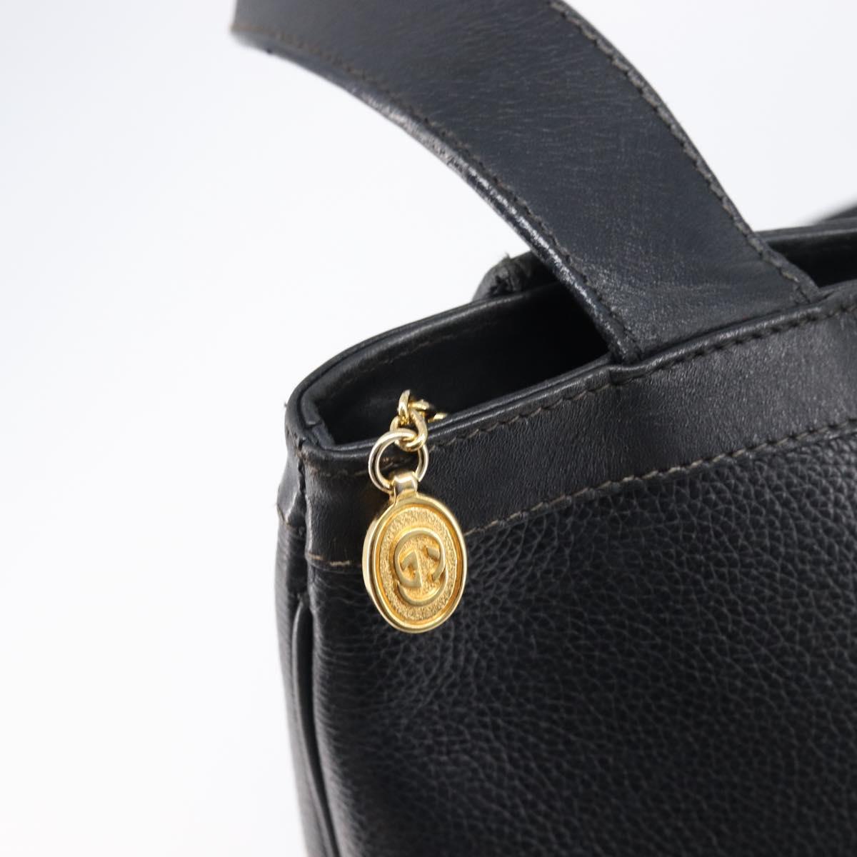 GUCCI Tote Bag Leather Black Gold Tone 001 113 1014 Auth ka6083