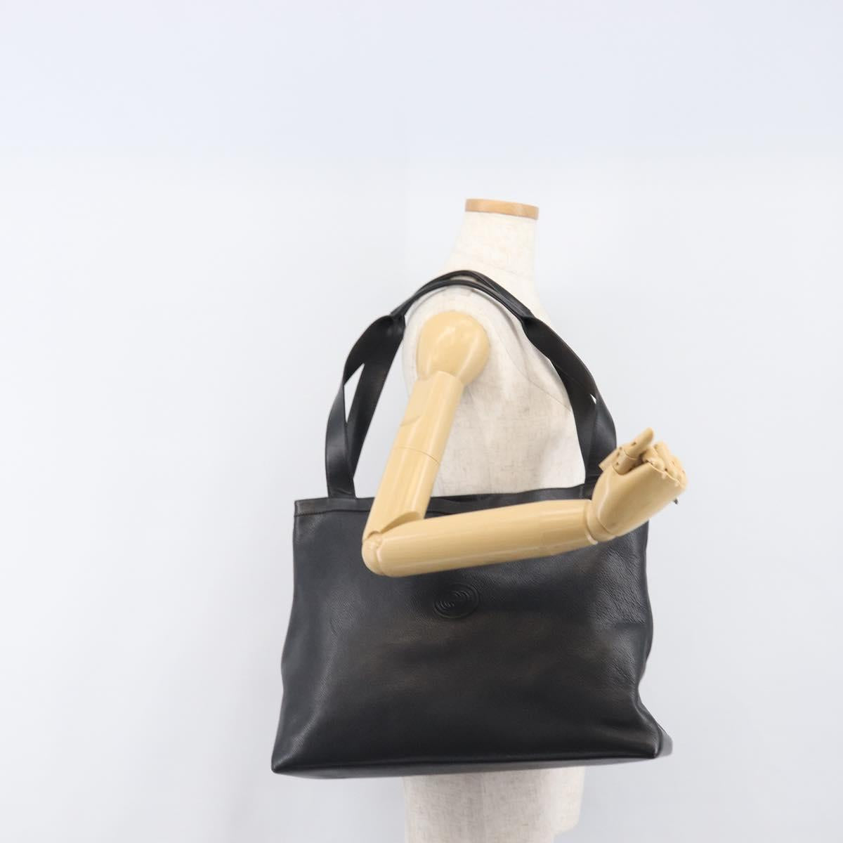GUCCI Tote Bag Leather Black Gold Tone 001 113 1014 Auth ka6083