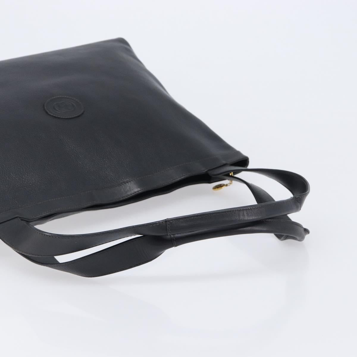 GUCCI Tote Bag Leather Black Gold Tone 001 113 1014 Auth ka6083