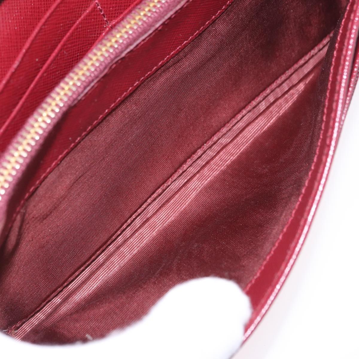 PRADA Chain Shoulder Wallet Saffiano Red Gold Tone Auth ka6091