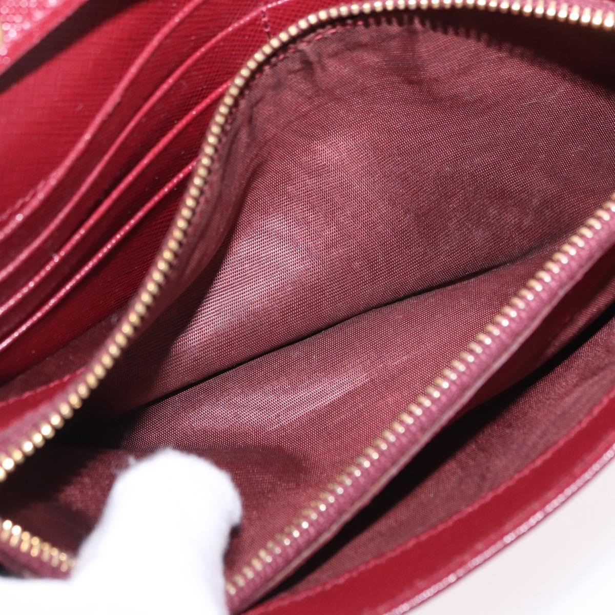 PRADA Chain Shoulder Wallet Saffiano Red Gold Tone Auth ka6091