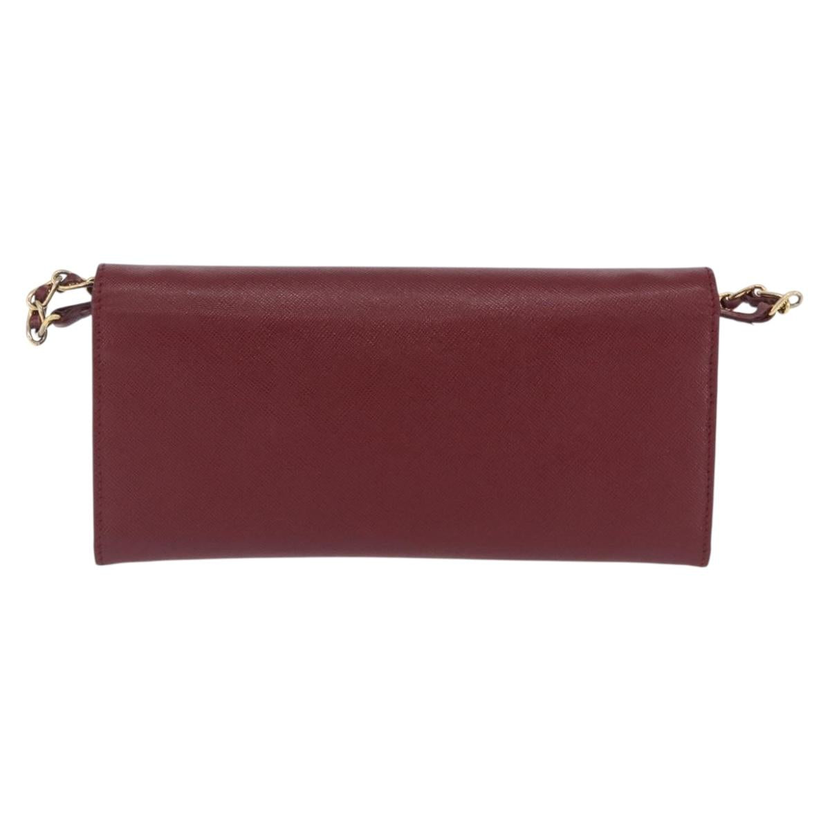 PRADA Chain Shoulder Wallet Saffiano Red Gold Tone Auth ka6091