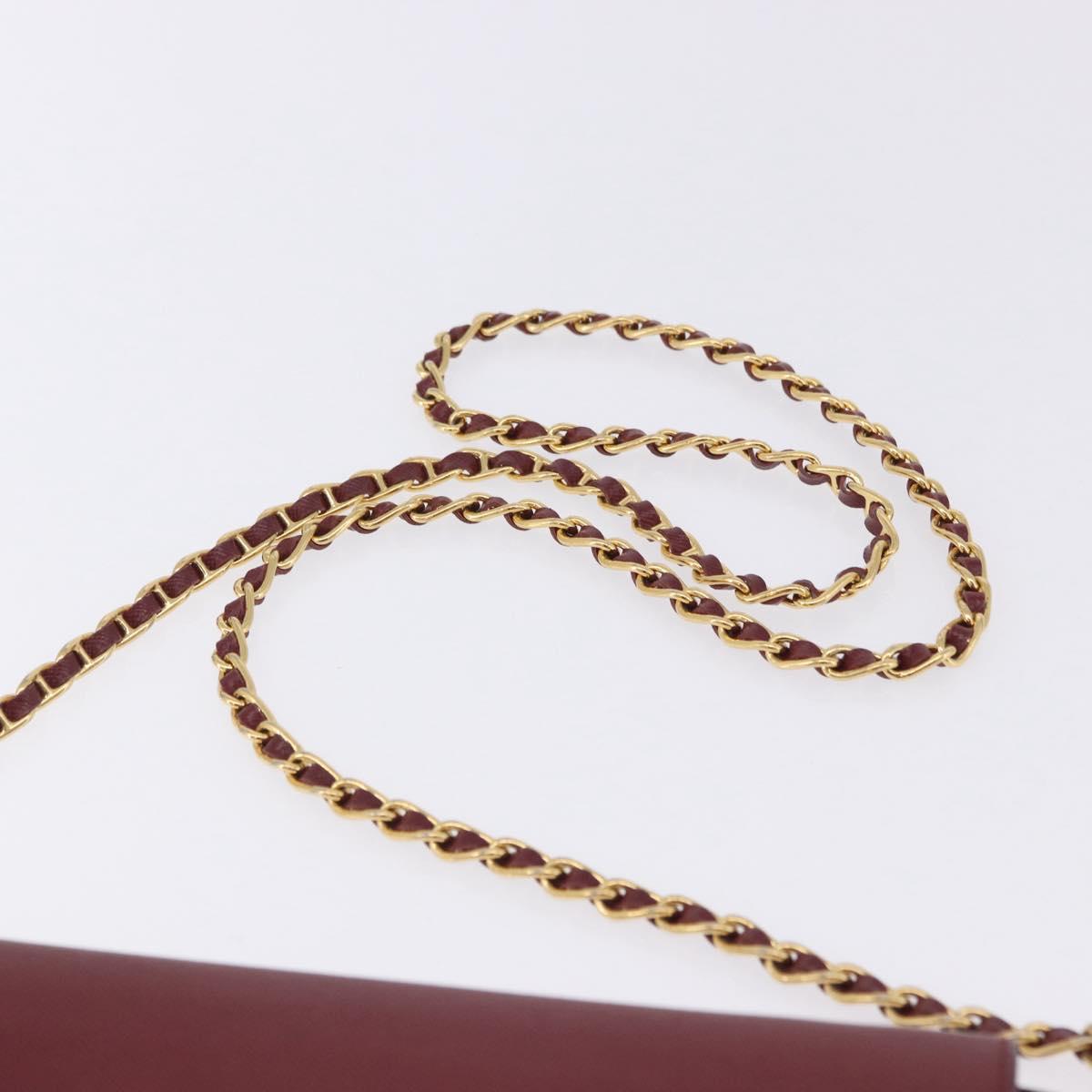 PRADA Chain Shoulder Wallet Saffiano Red Gold Tone Auth ka6091