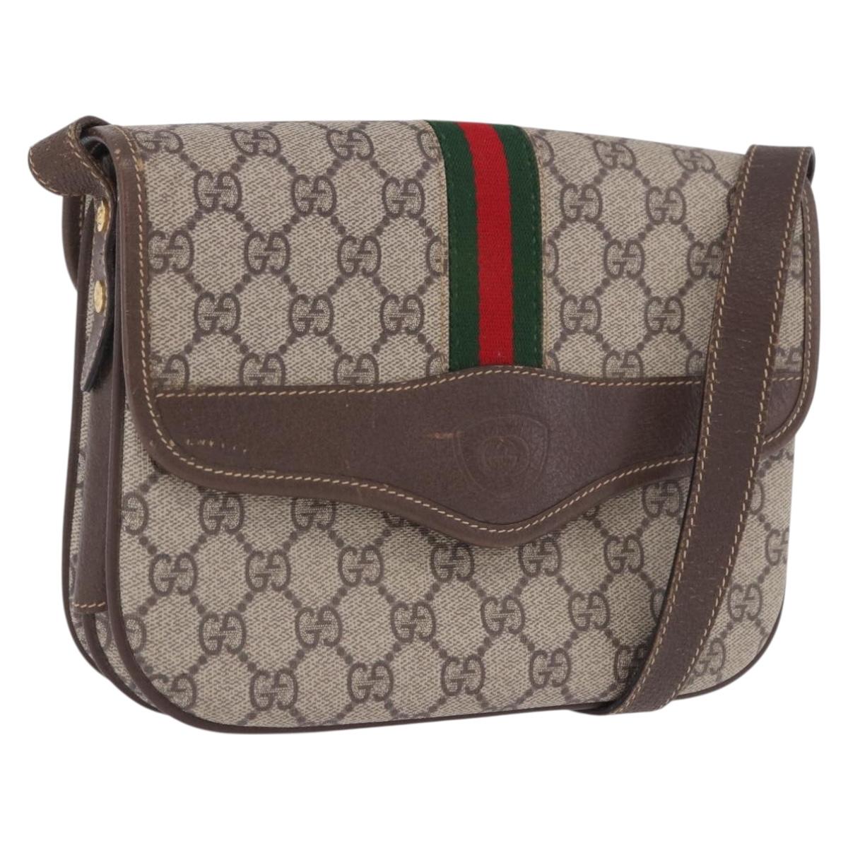 GUCCI GG Supreme Web Sherry Line Shoulder Bag PVC Beige 001 113 6862 Auth ka6092