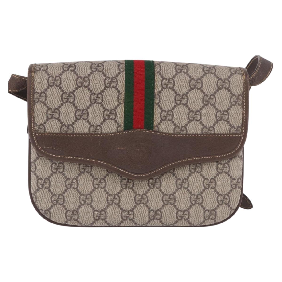 GUCCI GG Supreme Web Sherry Line Shoulder Bag PVC Beige 001 113 6862 Auth ka6092