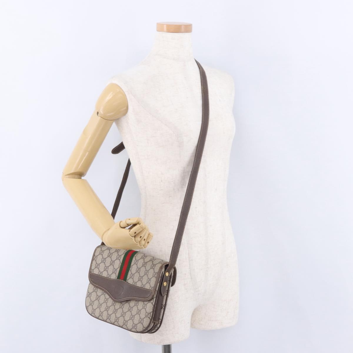 GUCCI GG Supreme Web Sherry Line Shoulder Bag PVC Beige 001 113 6862 Auth ka6092