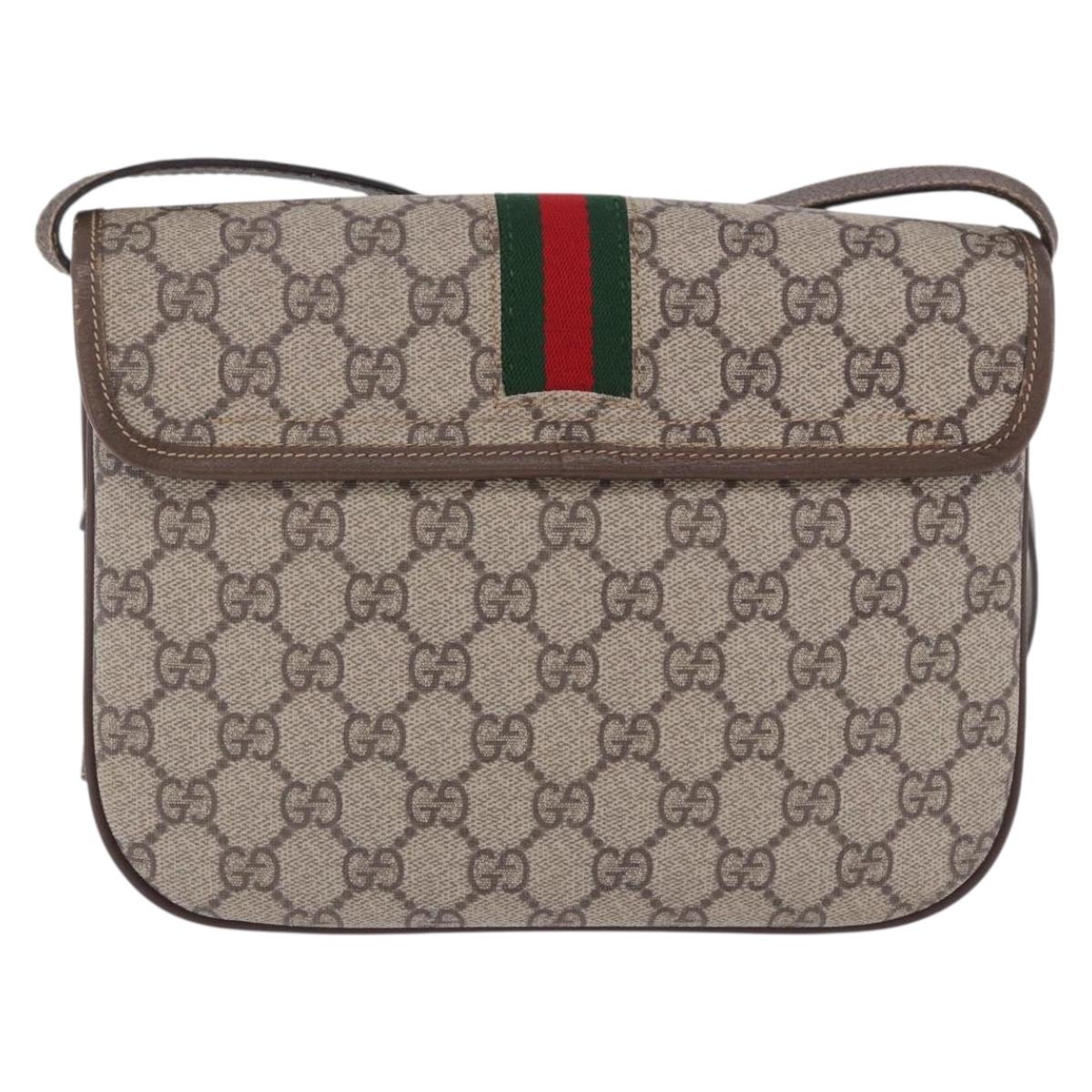 GUCCI GG Supreme Web Sherry Line Shoulder Bag PVC Beige 001 113 6862 Auth ka6092