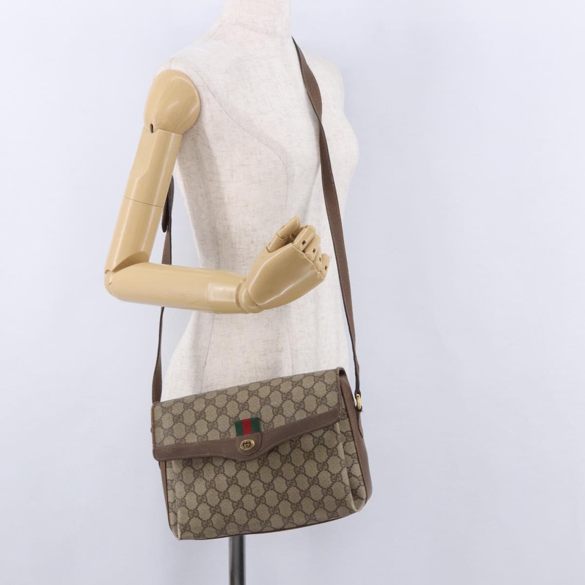 GUCCI GG Supreme Web Sherry Line Shoulder Bag PVC Beige 904 02 084 Auth ka6093