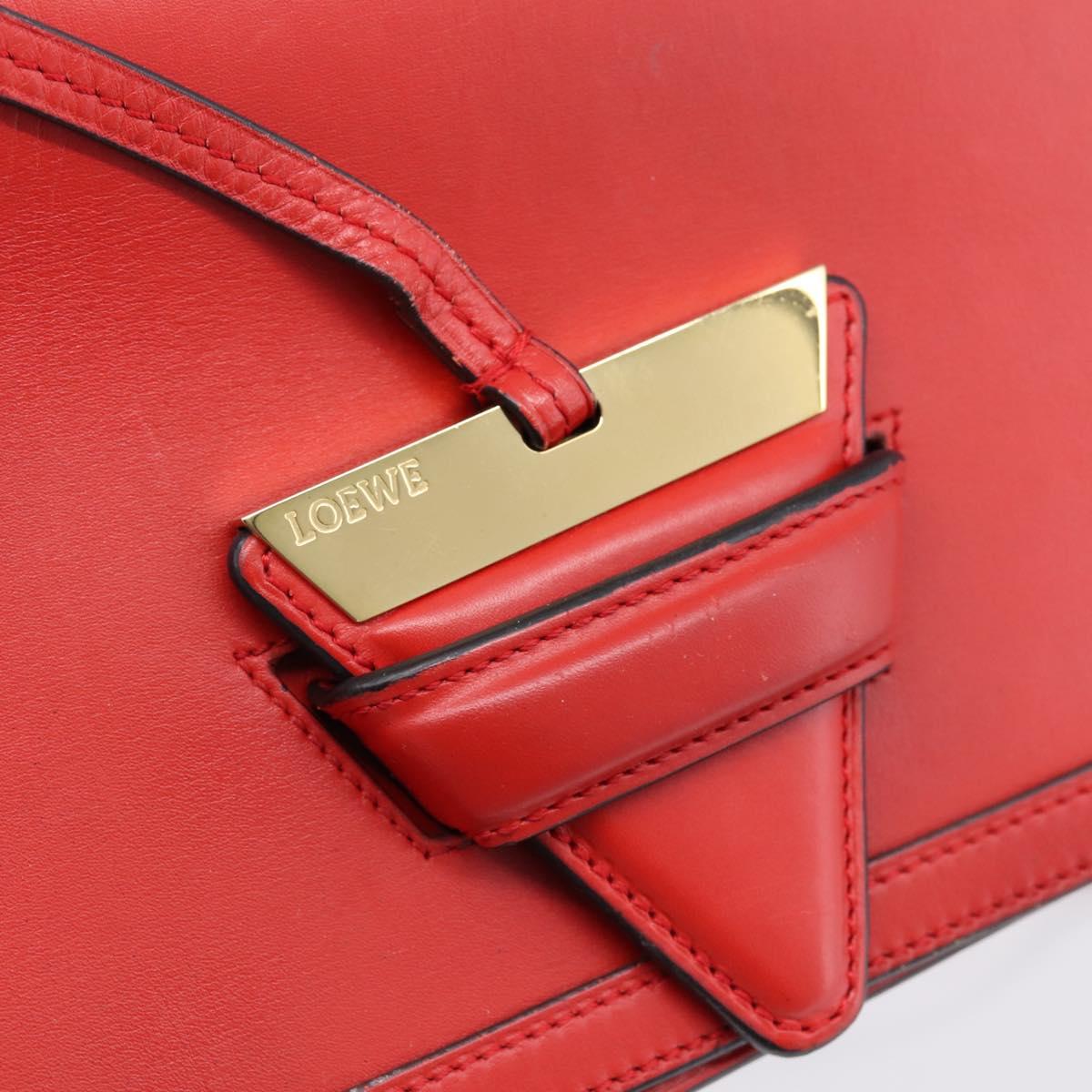 LOEWE Barcelona Shoulder Bag Leather Red Gold Tone Auth ka6094A
