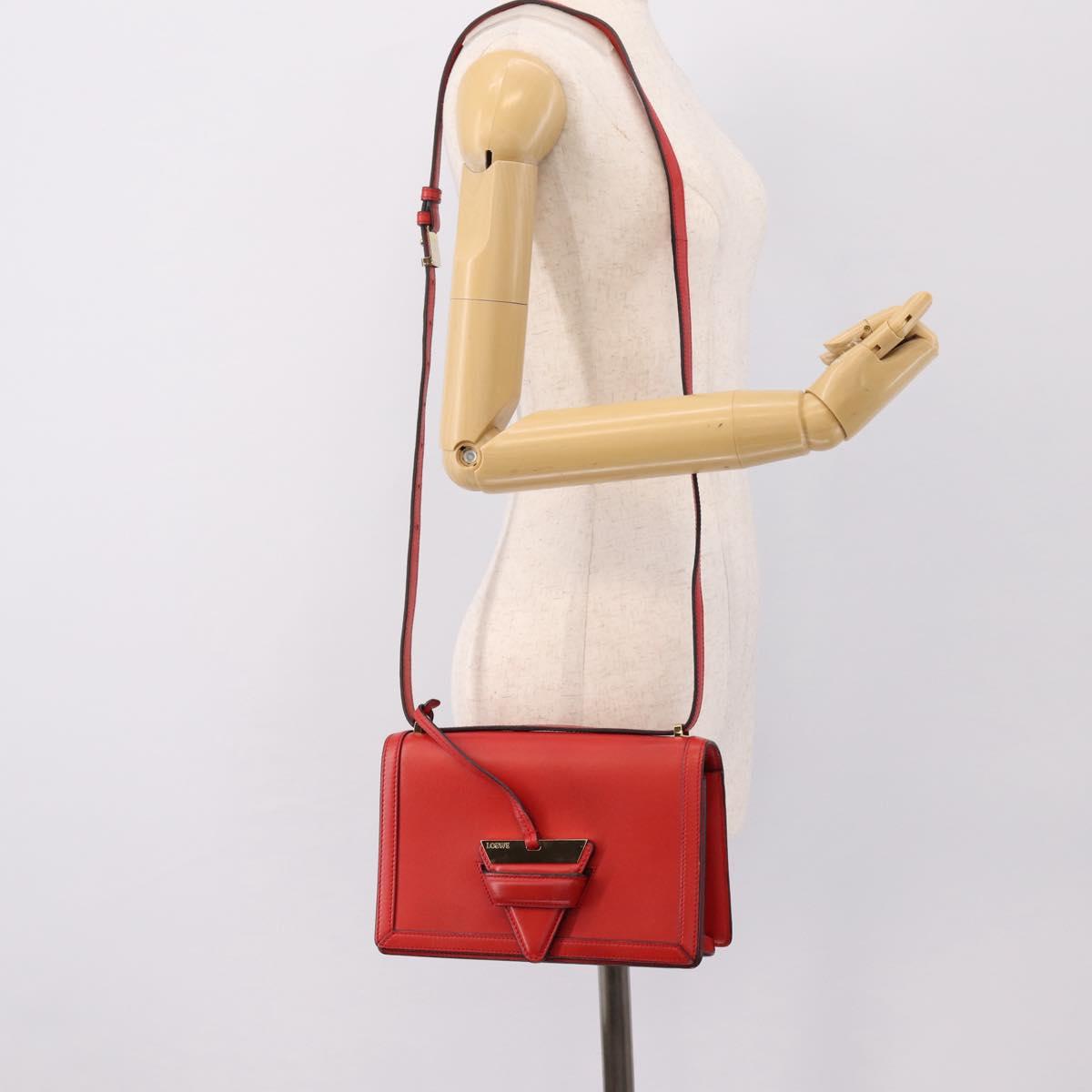 LOEWE Barcelona Shoulder Bag Leather Red Gold Tone Auth ka6094A
