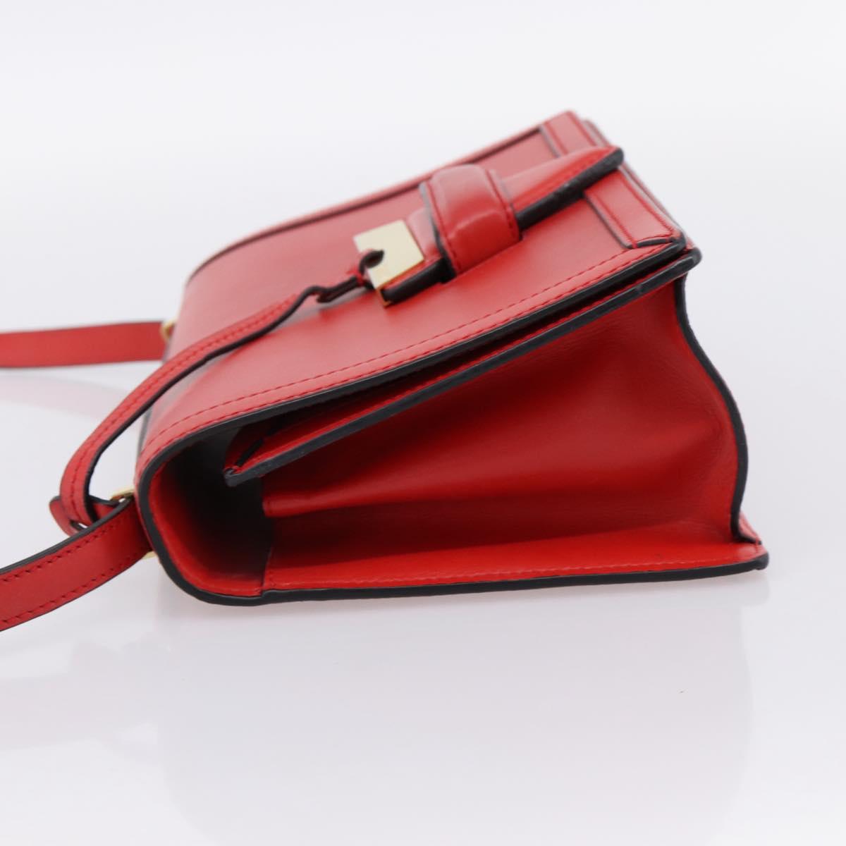 LOEWE Barcelona Shoulder Bag Leather Red Gold Tone Auth ka6094A