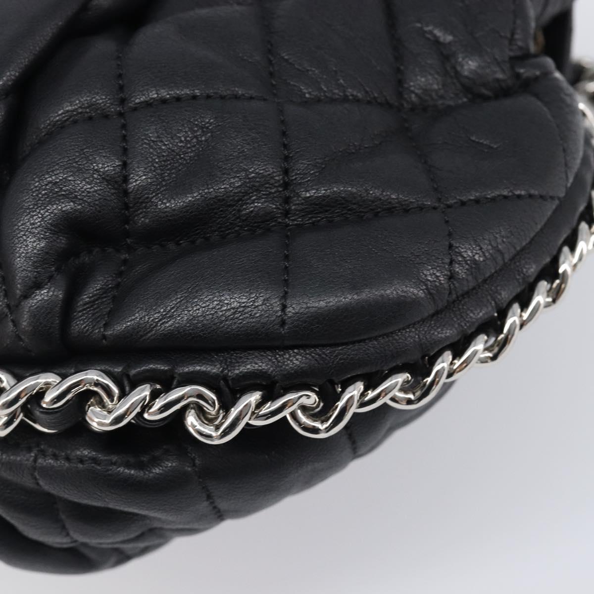 CHANEL Matelasse Chain Shoulder Bag Lamb Skin Black Silver CC Auth ka6097SAV