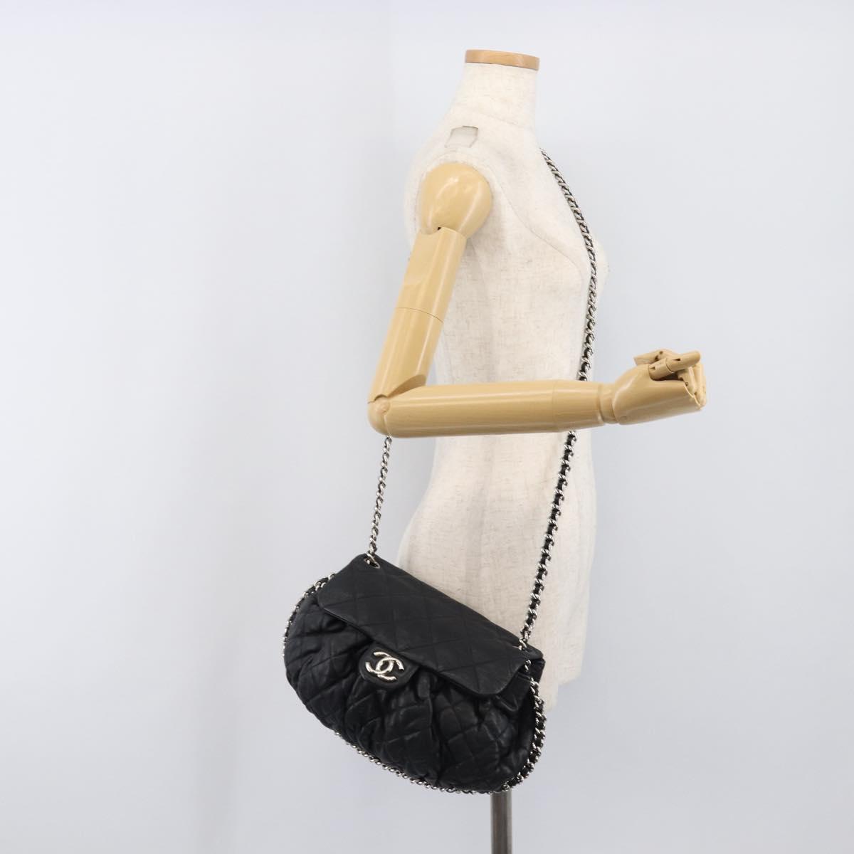 CHANEL Matelasse Chain Shoulder Bag Lamb Skin Black Silver CC Auth ka6097SAV