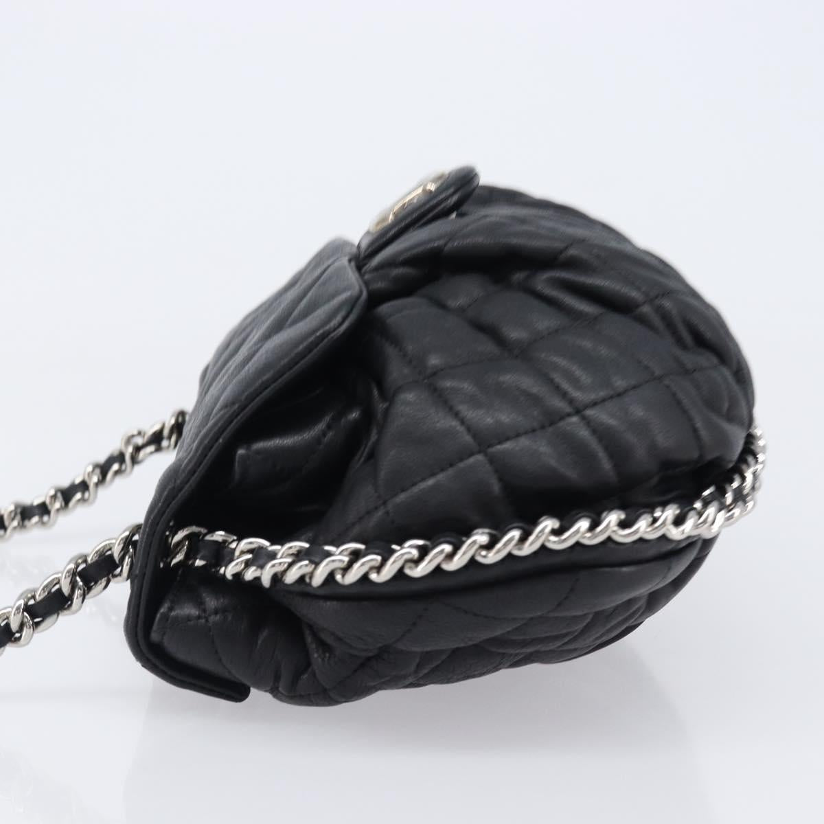 CHANEL Matelasse Chain Shoulder Bag Lamb Skin Black Silver CC Auth ka6097SAV