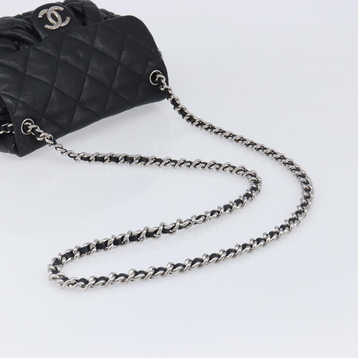 CHANEL Matelasse Chain Shoulder Bag Lamb Skin Black Silver CC Auth ka6097SAV