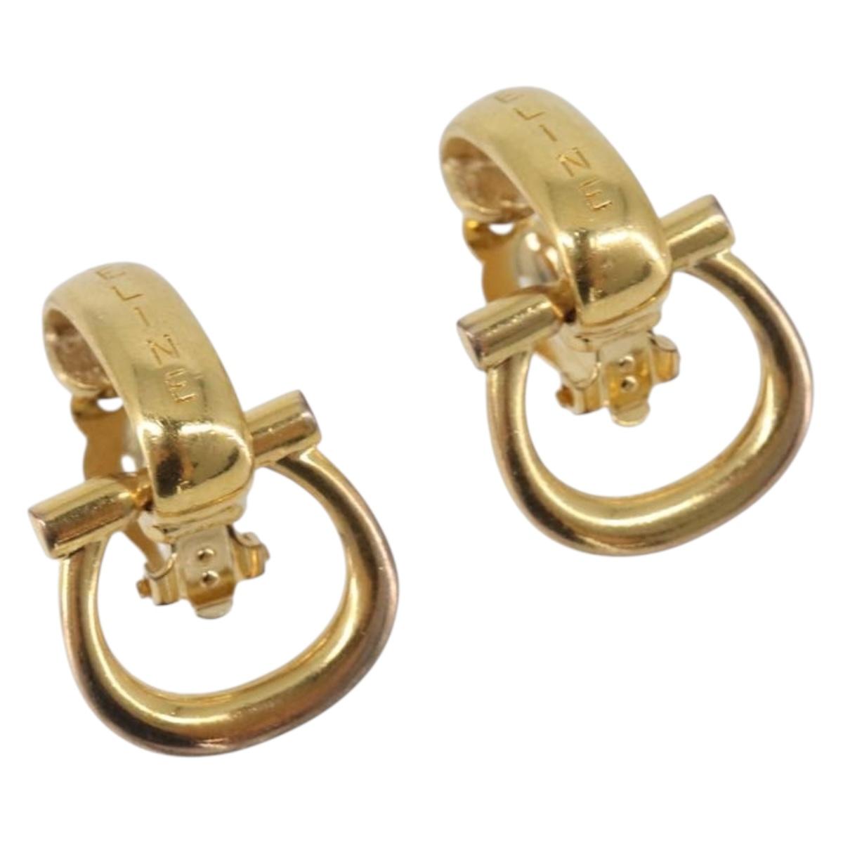 CELINE Earring Metal Gold Tone Auth ka6101