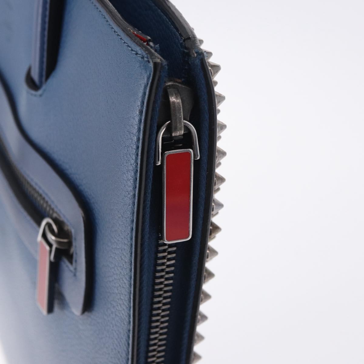 Christian Louboutin Hand Bag Leather Blue Silver Auth ka6102