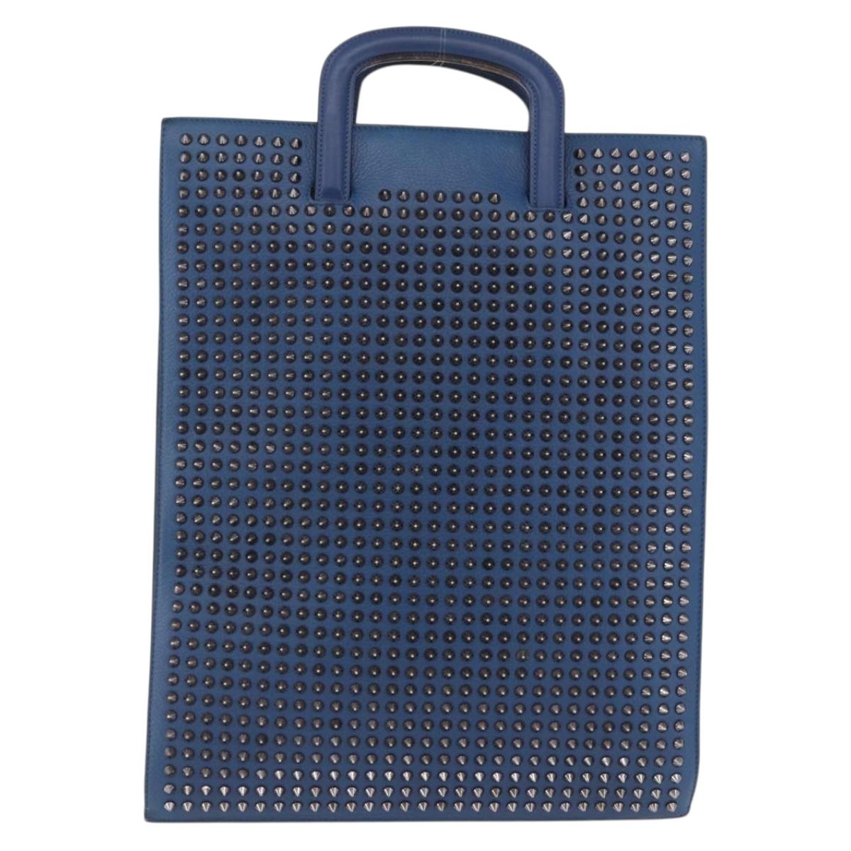 Christian Louboutin Hand Bag Leather Blue Silver Auth ka6102