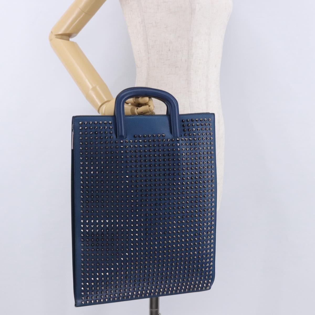 Christian Louboutin Hand Bag Leather Blue Silver Auth ka6102